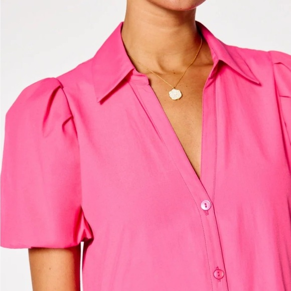 NWT [Brochu Walker] Havana Short-Sleeved Button-Up Dress Hot Pink Women’s Small - Picture 4 of 10